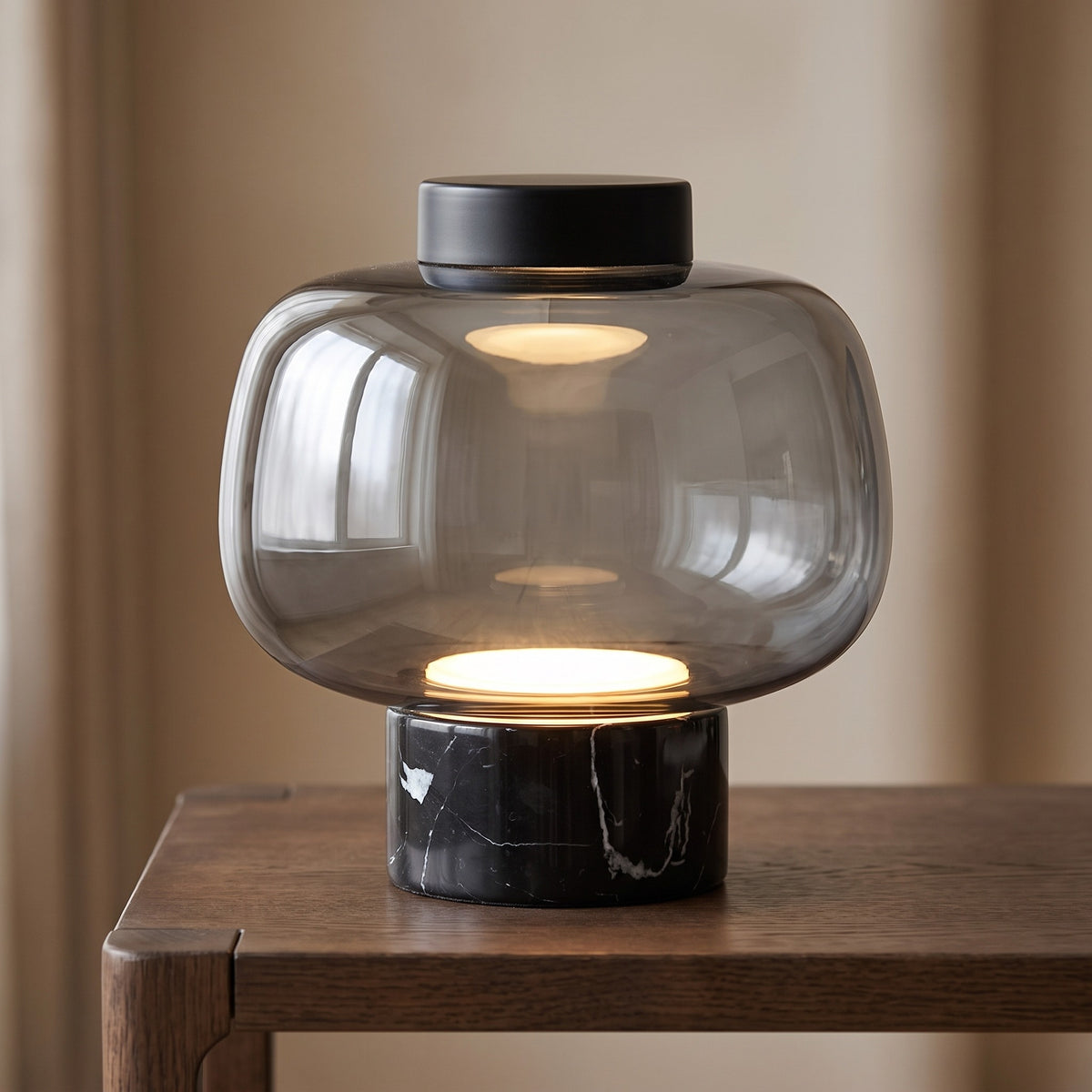 Nocturne Smoked Glass Table Lamp Caelvorne