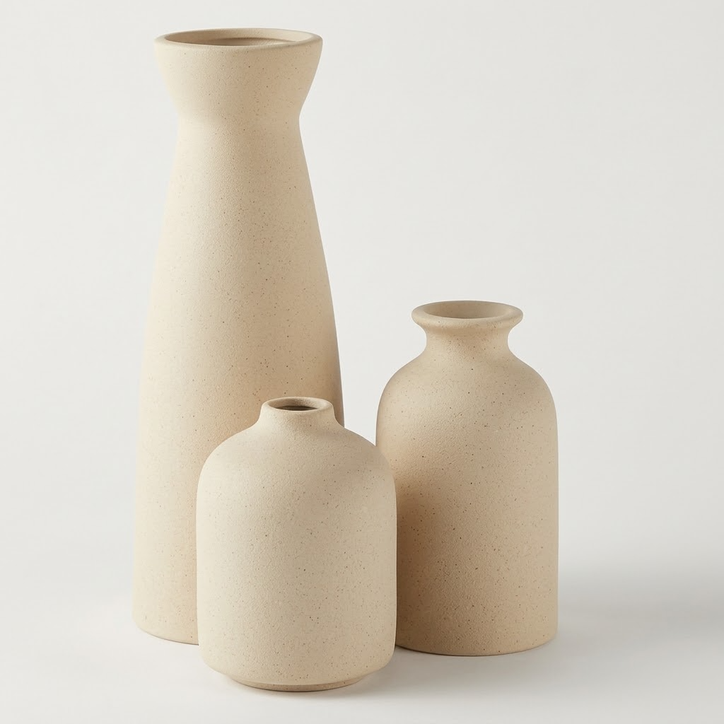 Orvella Matte Ceramic Vase Set Beige Caelvorne