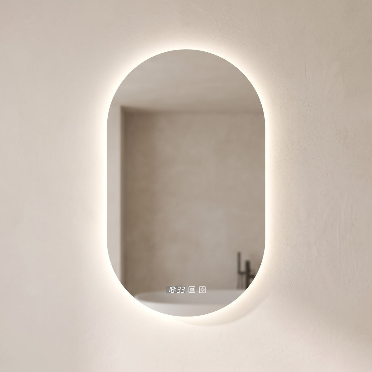 Ovelune capsule LED backlit mirror, With Time Display version