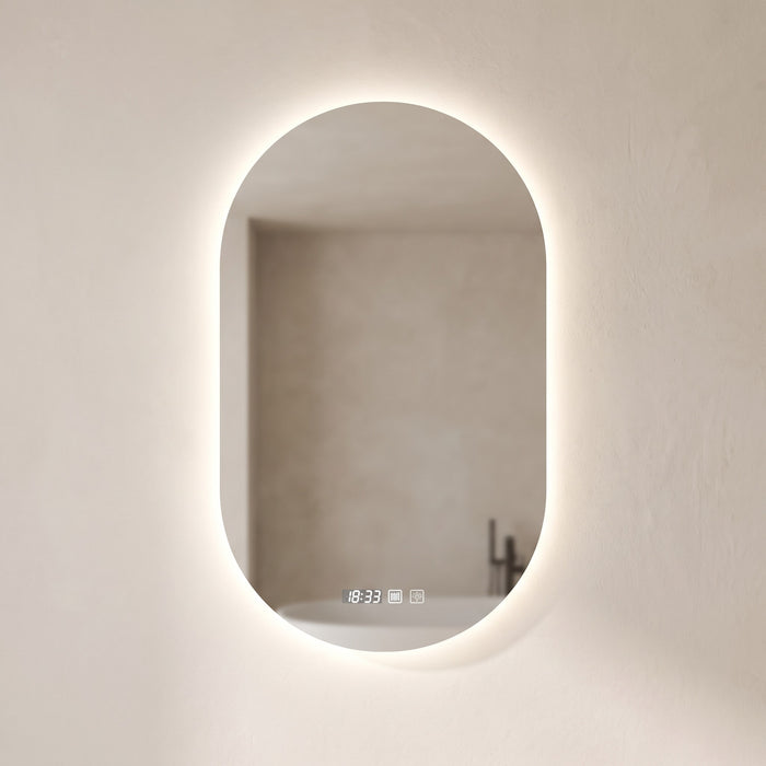 Ovelune capsule LED backlit mirror, With Time Display version