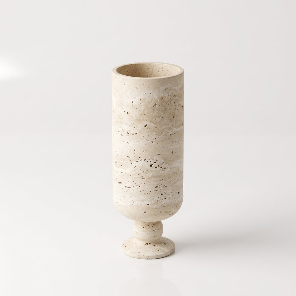 Ravenne Marble Footed Vase Travertine Caelvorne