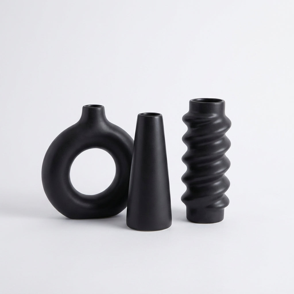 Norvelle Nordic Ceramic Vase Set Matte Black Caelvorne