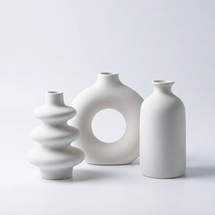 Norvelle Nordic Ceramic Vase Set Matte White Caelvorne