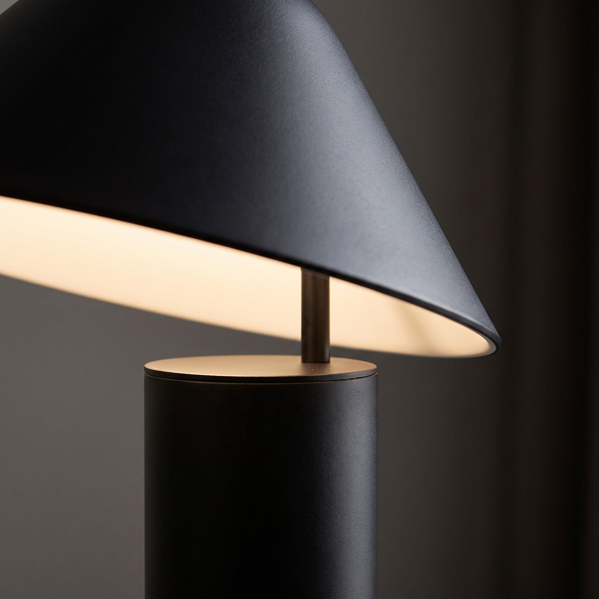 Close-up of the Sorrelle tilted metal shade and cylindrical base