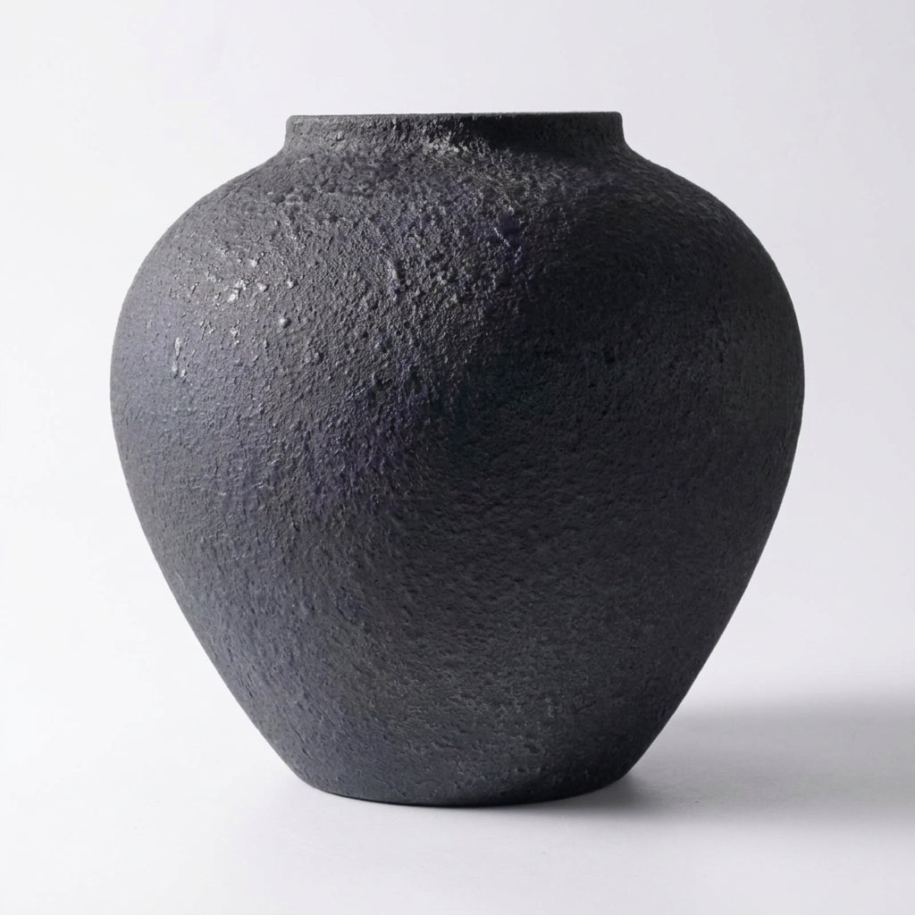 Terravane Textured Iron Urn Vase Charcoal Black Caelvorne
