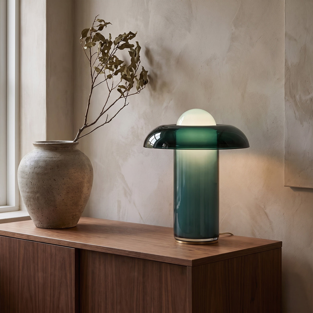 Verdane Green Glass Table Lamp Caelvorne