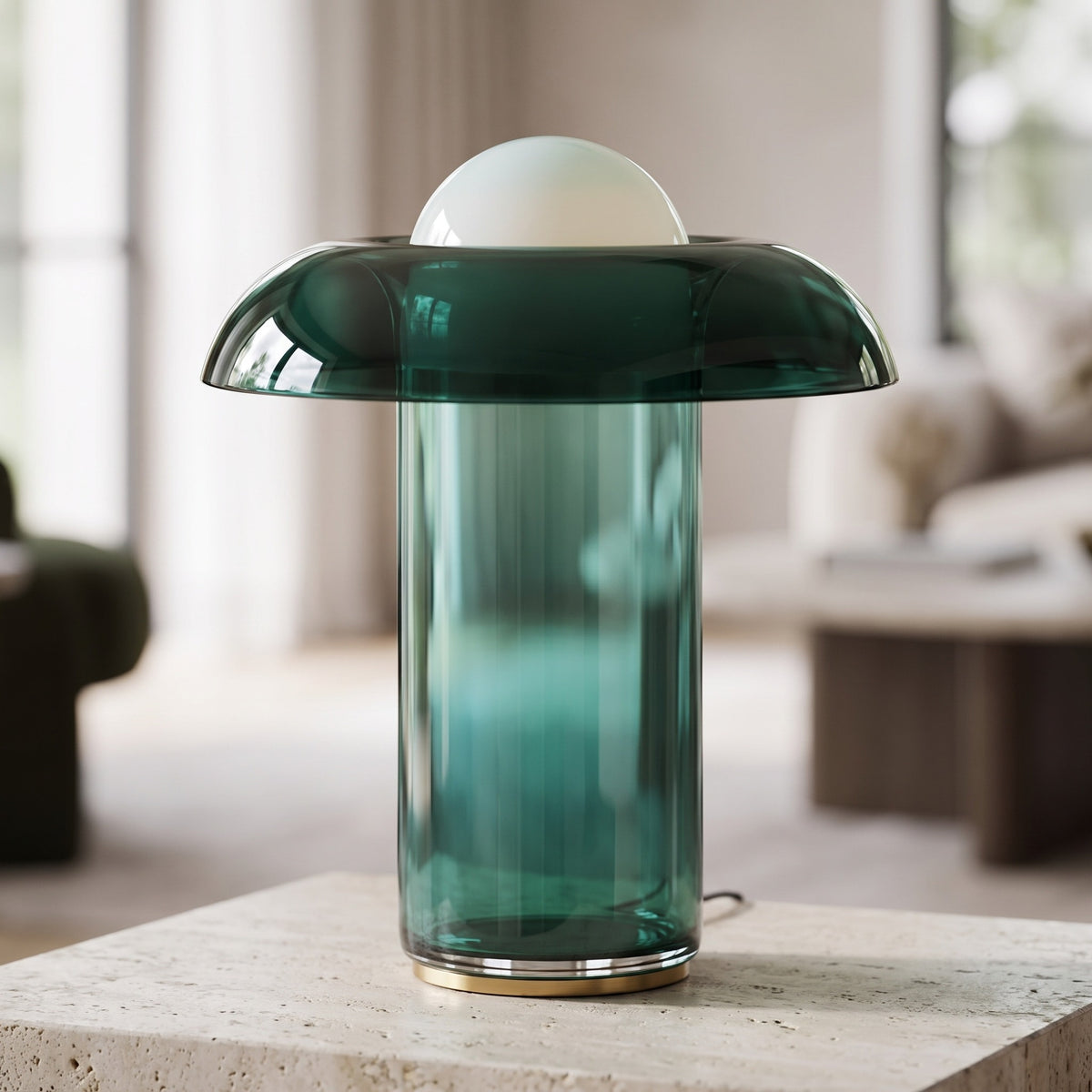 Verdane Green Glass Table Lamp Caelvorne