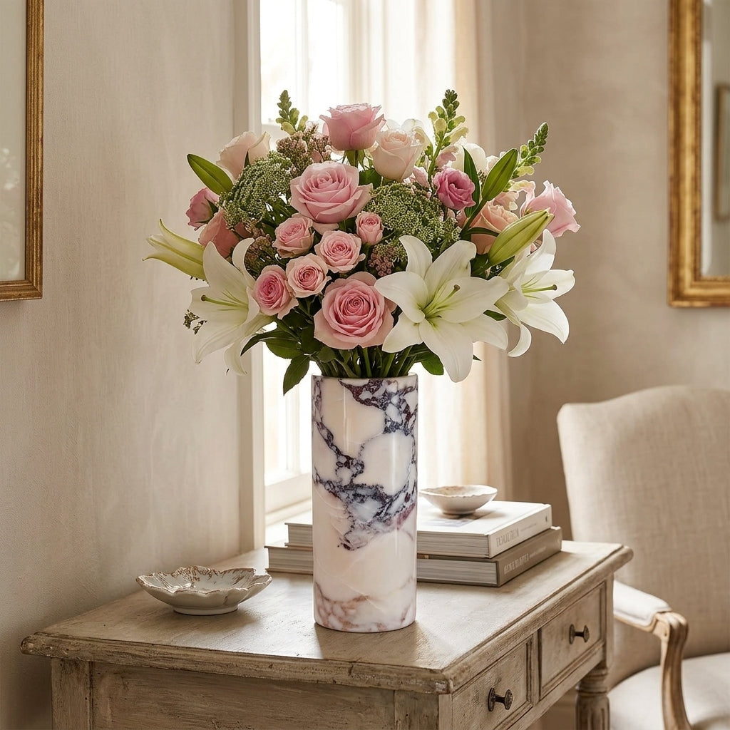 Violena Marble Cylinder Vase Caelvorne