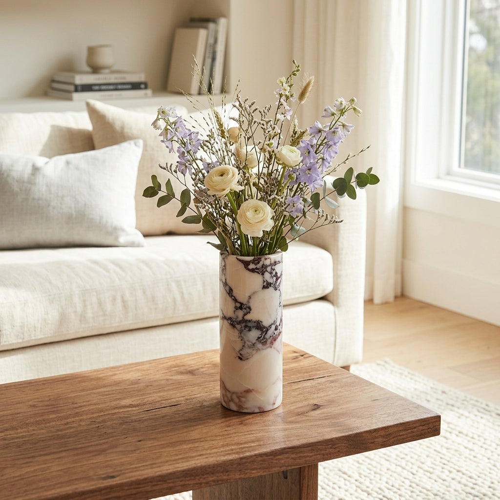 Violena Marble Cylinder Vase Caelvorne