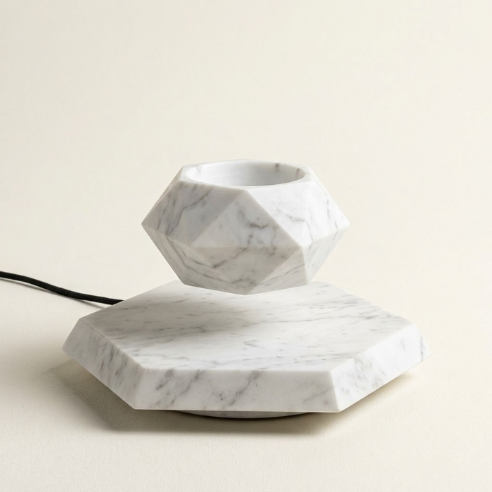 Volara Levitating Indoor Planter White Marble Caelvorne