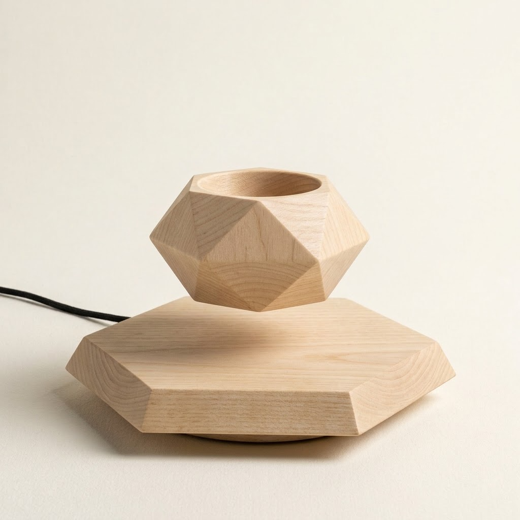 Volara Levitating Indoor Planter Natural Wood Caelvorne