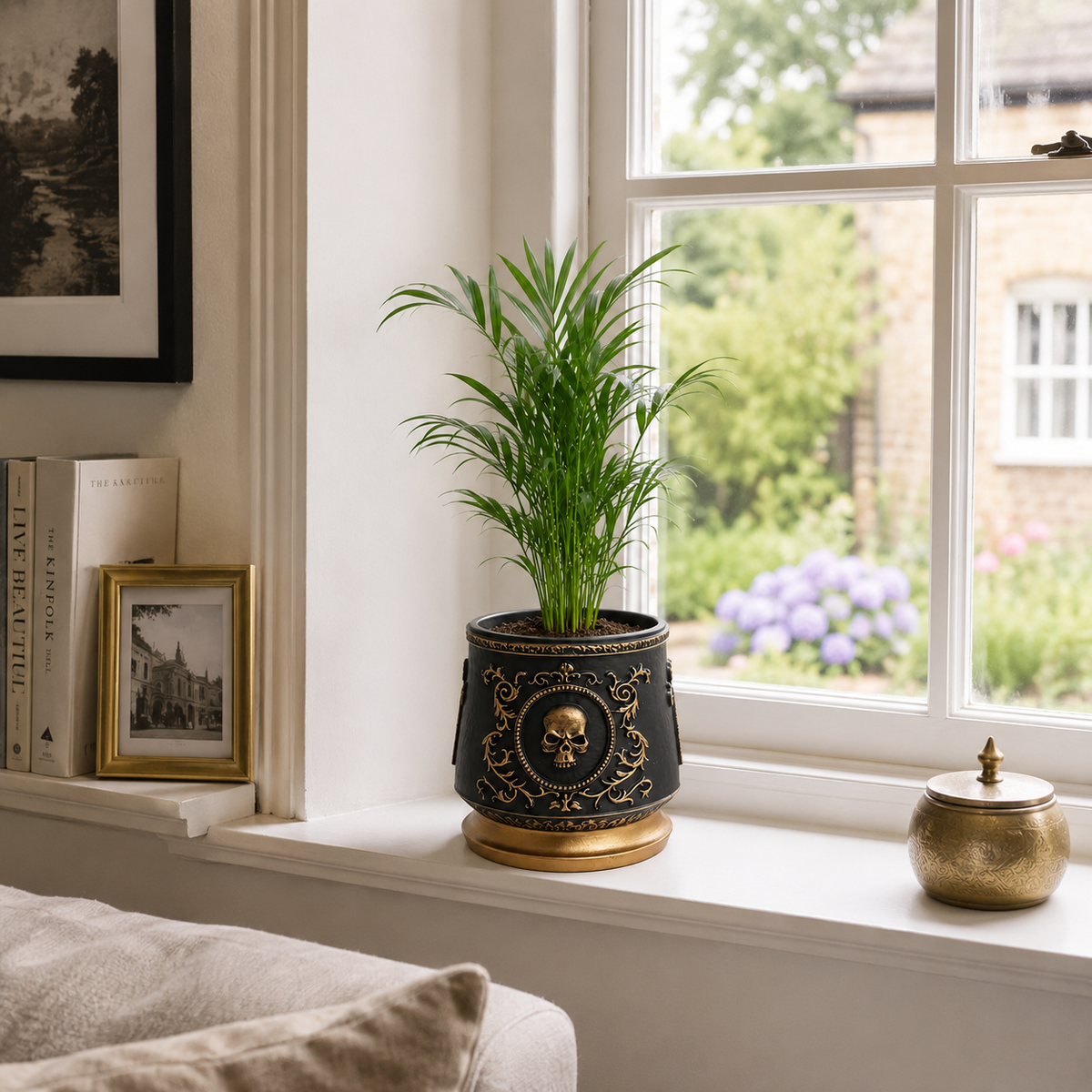 Zarkis Gothic Skull Embossed Plant Pot Caelvorne