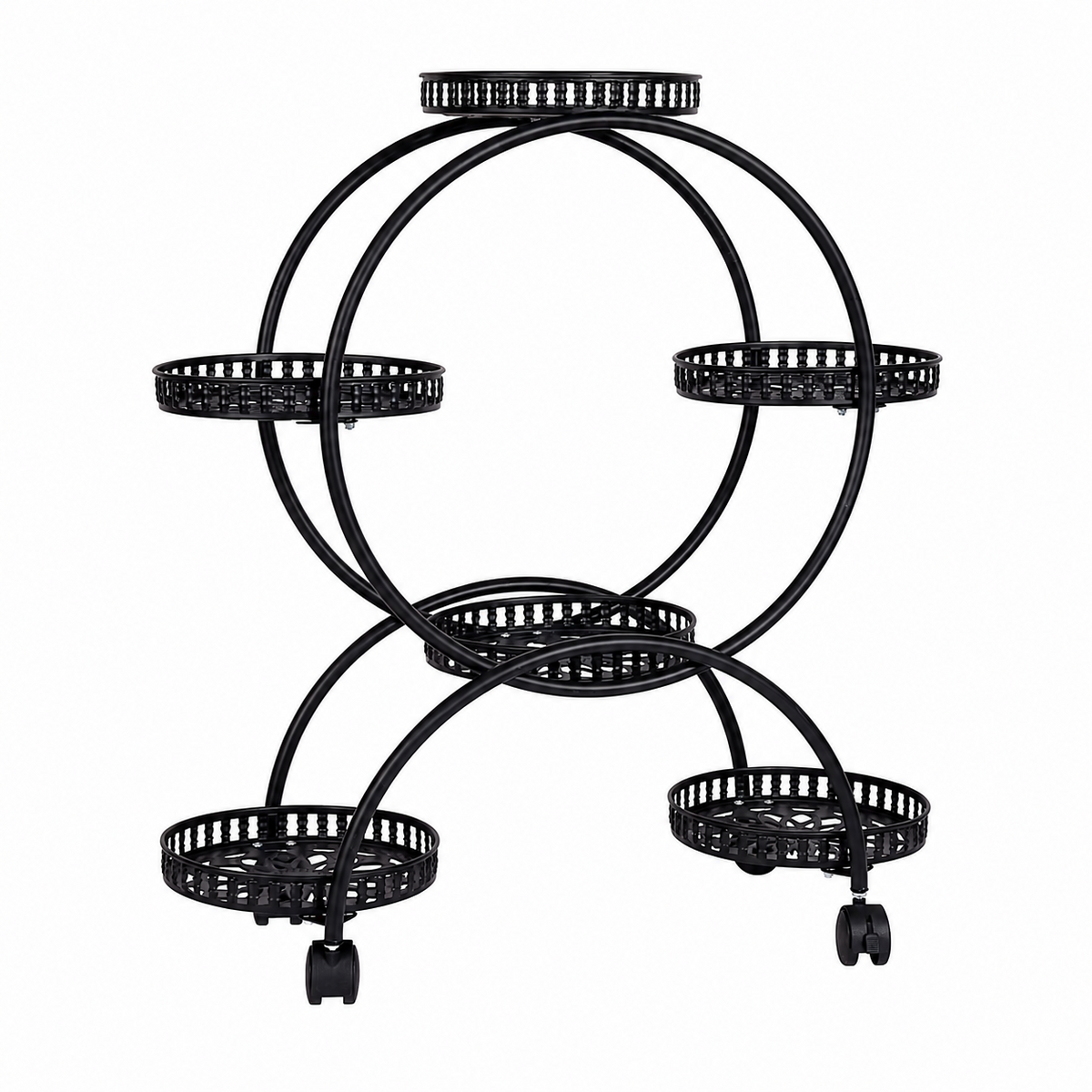 Zyriva Black Wheeled Tiered Plant Stand Caelvorne