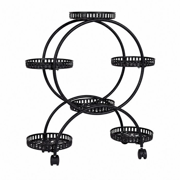 Zyriva Black Wheeled Tiered Plant Stand Caelvorne